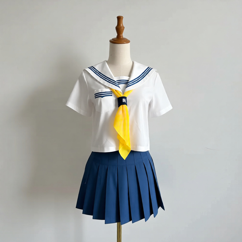 Japanese-style original authentic JK uniform [Blue Three-Book] Sailor-style school uniform white middle school outfit with a school-provided feel