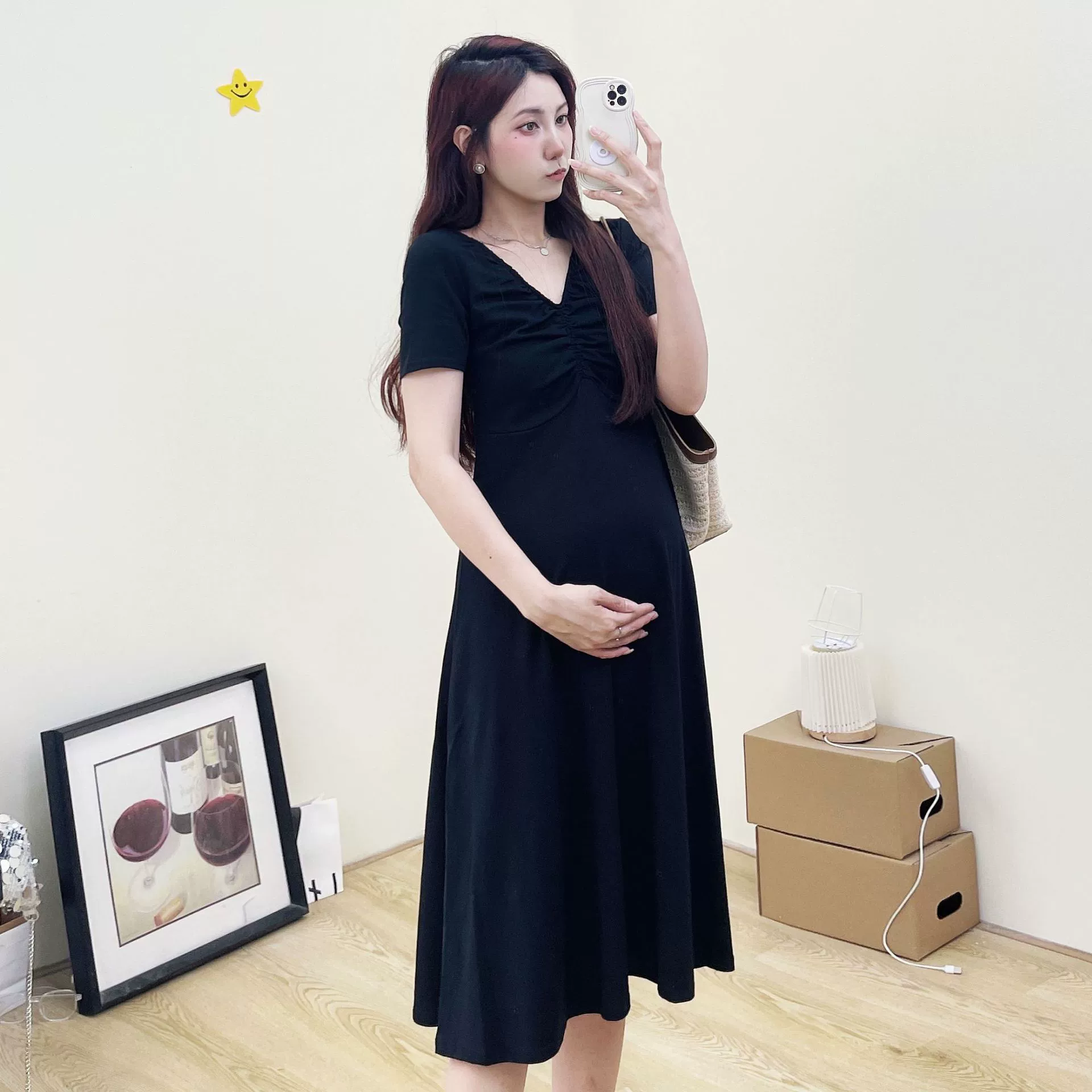 Платье Summer fashionable dress for pregnant, Korean style, V-neckline, A-line