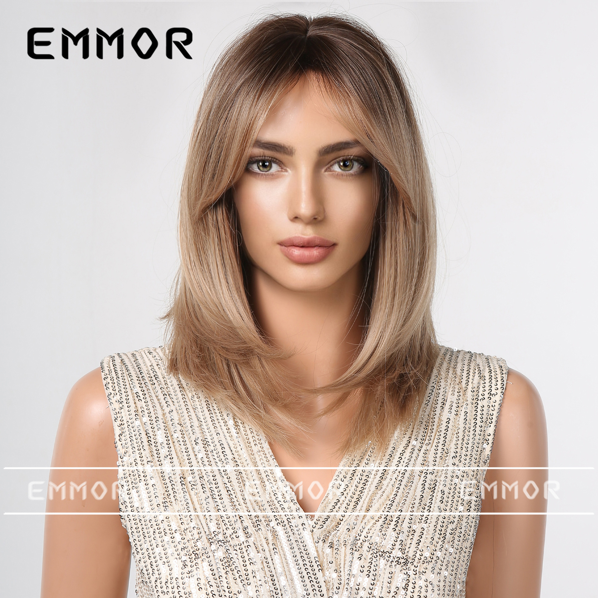 Peluca nuevo estante flequillo de ocho caracteres en capas Cabello de clavícula marrón micro volumen reparación facial seda de alta temperatura fibra química sombrerería