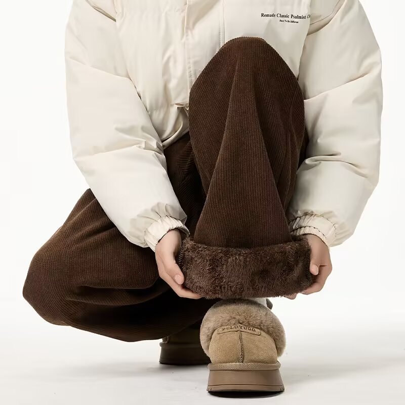Men's fleece-lined corduroy pants, 2026 new autumn/winter collection, thickened, casual long pants, cotton pants, straight-leg sweatpants