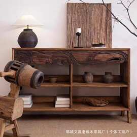 侘寂风实木餐边柜新中式茶杯置物架靠墙边柜民宿博古架酒店置物柜