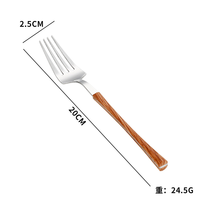 Cross-border Amazon imitación de acero inoxidable mango de madera pequeña cintura cuchillo, tenedor y cuchara de cuatro piezas conjunto occidental vajilla regalo traje de regalo para la boda