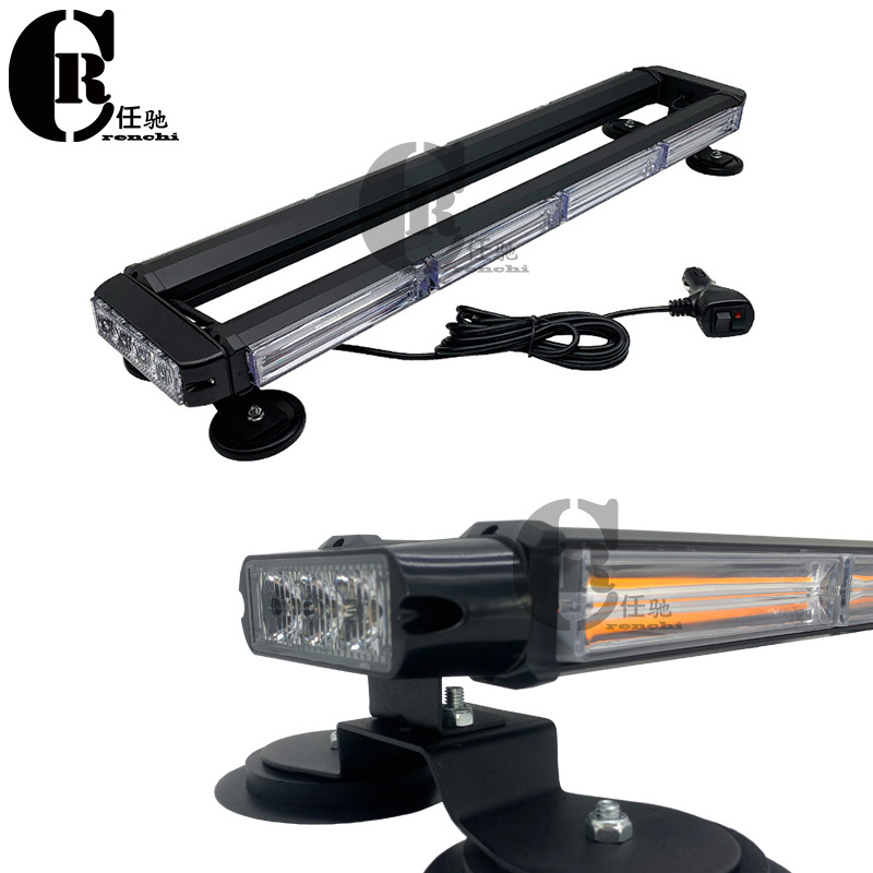 Barra de luz estroboscópica para carro cob, quatro lados, 4 seções, led, teto de veículo de engenharia, fileira dupla, forte magnético, aviso de emergência, luz de farol de flash