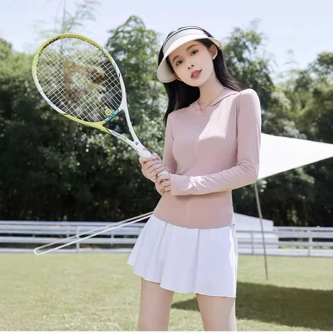 Одежда для йоги из ледяного шелка с защитой от солнца для женщин, универсальный летний новинка, облегающая одежда для занятий спортом на открытом воздухе с защитой от ультрафиолета и капюшоном для женщин