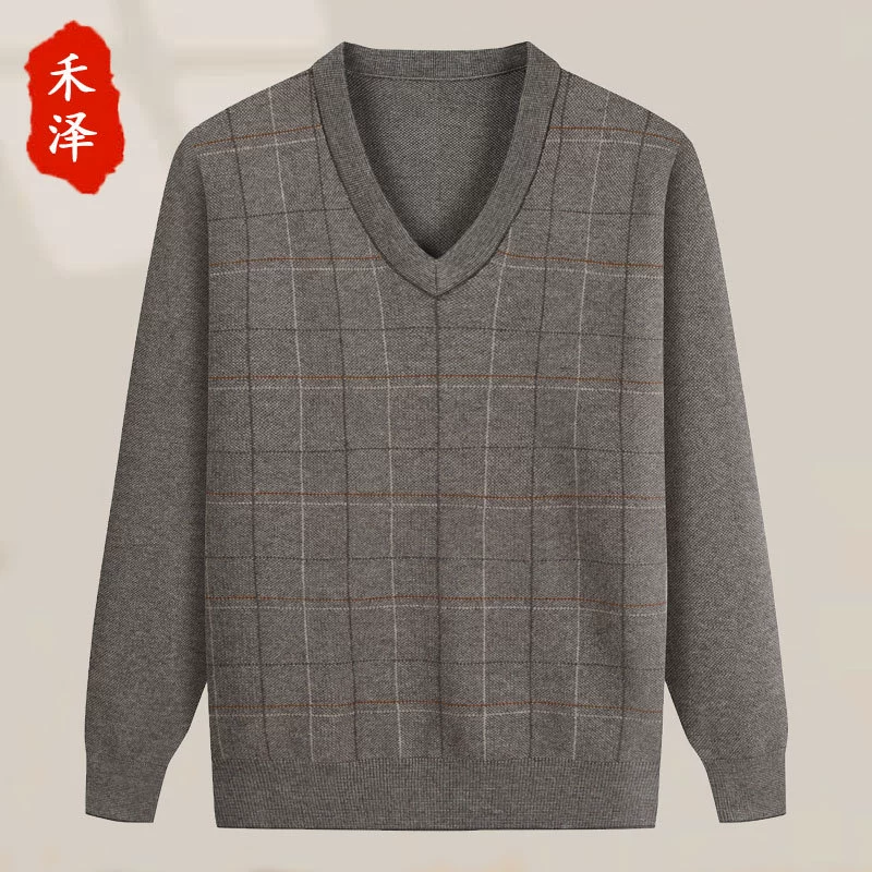 Папа среднего и пожилого возраста носит весеннюю, осенне-зимнюю рубашку с V-образным вырезом и длинными рукавами, утолщенный свитер для пожилых людей, дедушка носит зимнюю одежду