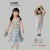 Хлопковая пижама на подтяжках с принтом Elmo Beibei для девочек, милое домашнее платье с томатами, шорты с короткими рукавами, костюм