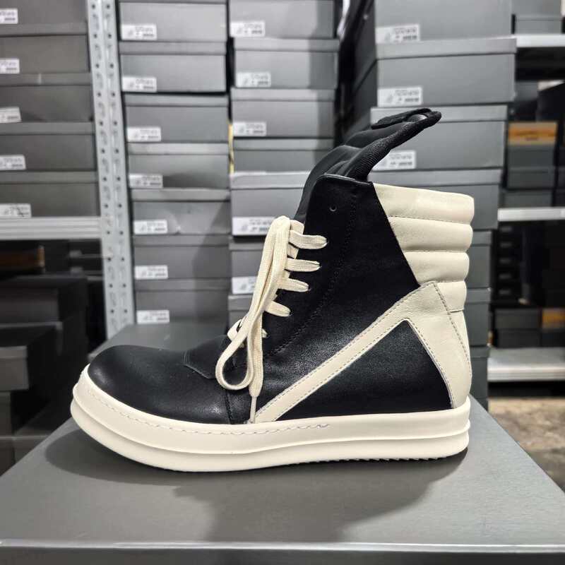 R Inverted Triangle O High-Top Shoes Men's Genuine Leather New Main Line Thick-Soled Dark High Street Thick-Soled Couple Sneakers European and American Trendy Shoes