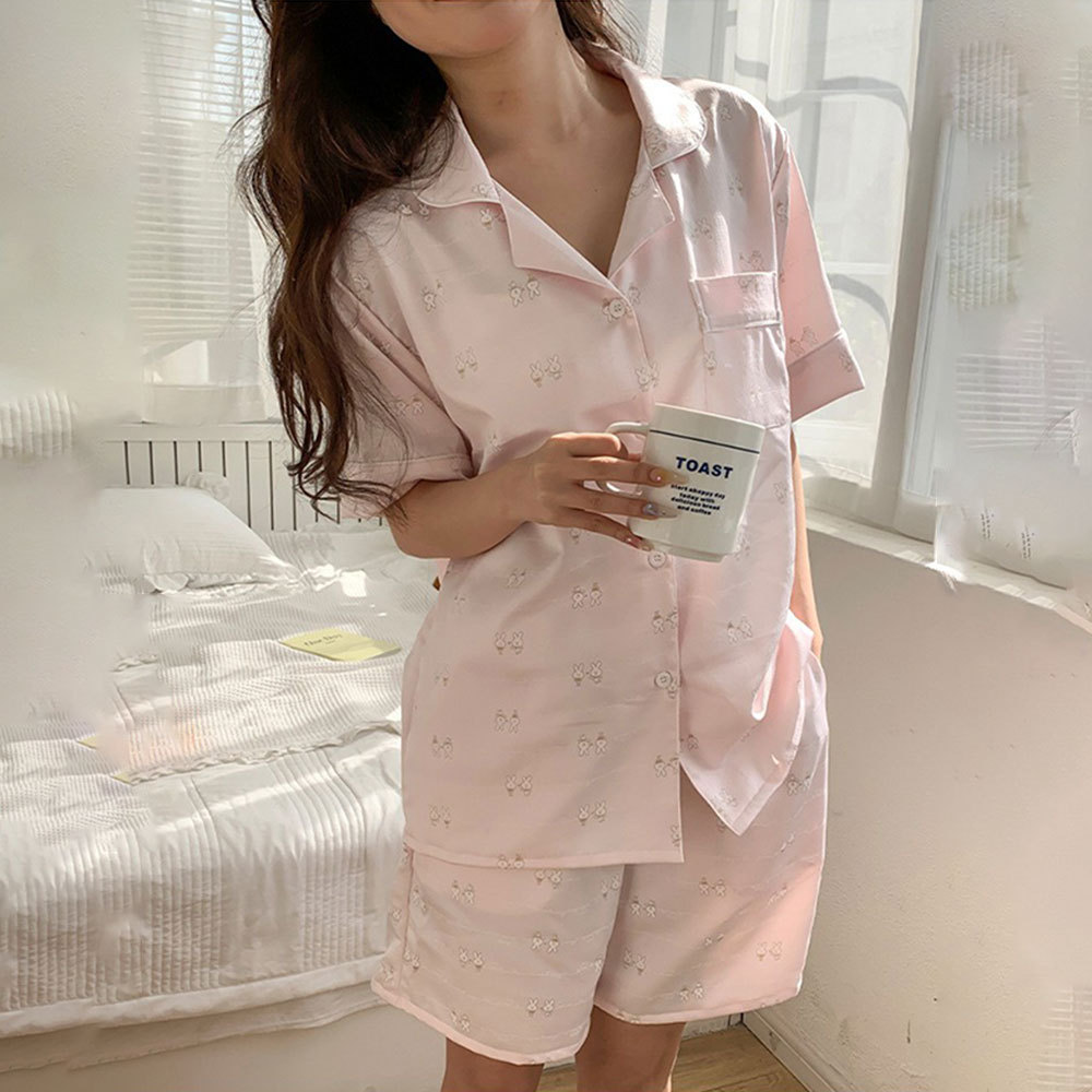 Pijamas ropa para el hogar de las mujeres Algodón puro verano corto ropa para el hogar Clase un traje de algodón puro collar simple traje de dos piezas