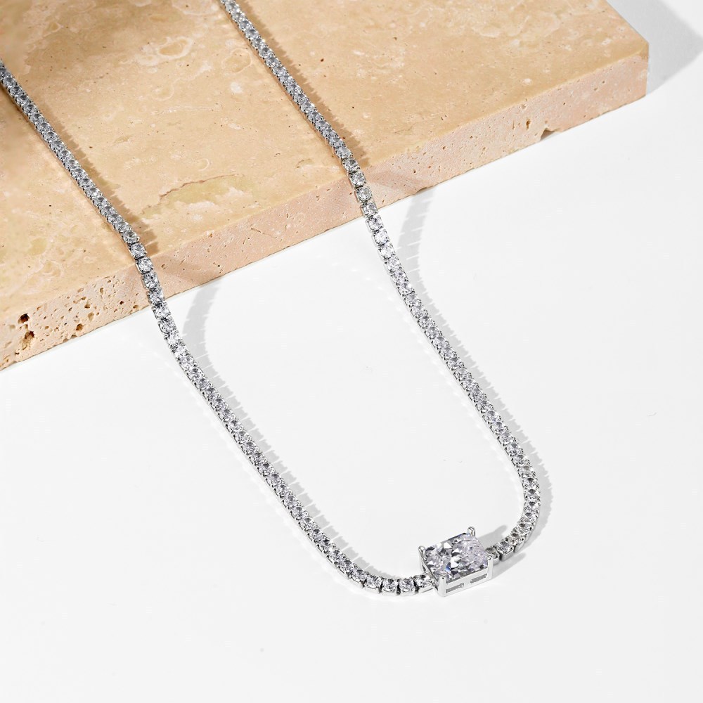 15g Weight Zircon, High Carbon Diamond Inlay Material Necklace Classification 925 sterling silver Chain Material 1 Piece Quantity Holiday, Tea Party Occasion 925 Sterling Silver Material Heart Shape, Rectangle Pattern Women's Gender Inlay Design Simple Style, Shiny Style 925 Sterling Silver Zircon High Carbon Diamond Inlay Heart Shape Rectangle Necklace 23