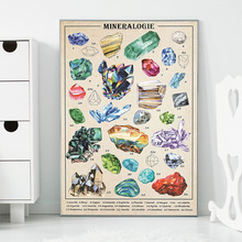 复古风格家居装饰无框帆布画芯 彩色矿石宝石海报图鉴 高清喷绘画