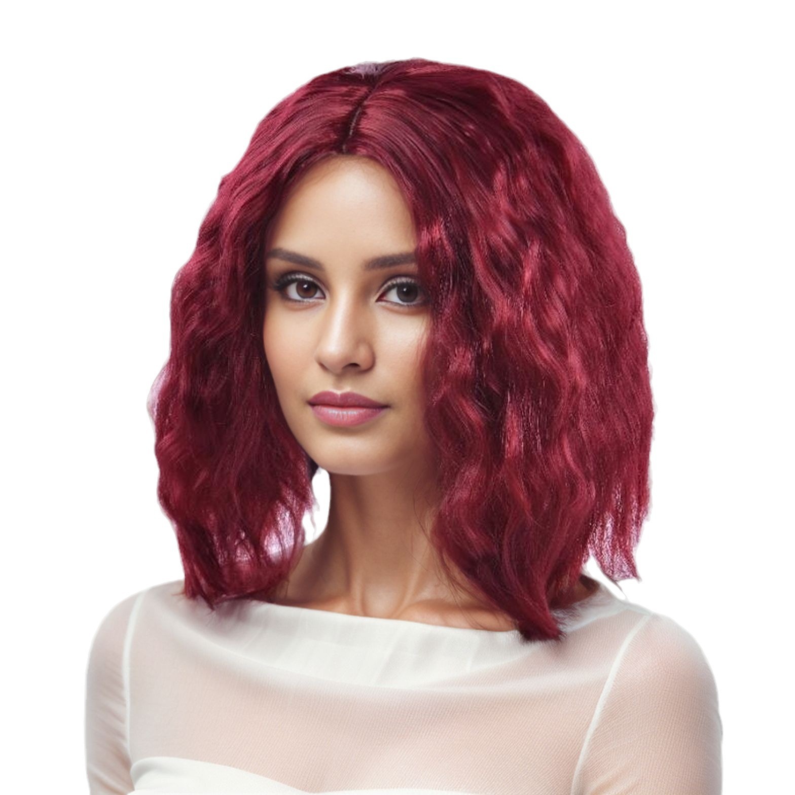 Venta caliente peluca femenina Pelo Rizado africano esponjoso cara que forma la peluca de seda de alta temperatura negro peluca vino rojo corto Pelo Rizado