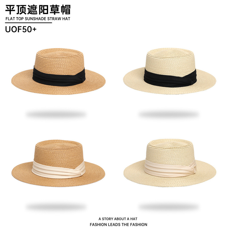 French Flat-Top Sun Hat for Women Summer 2024 New Sun Protection Hat Beach Hat Seaside Vacation Photo Sun Hat