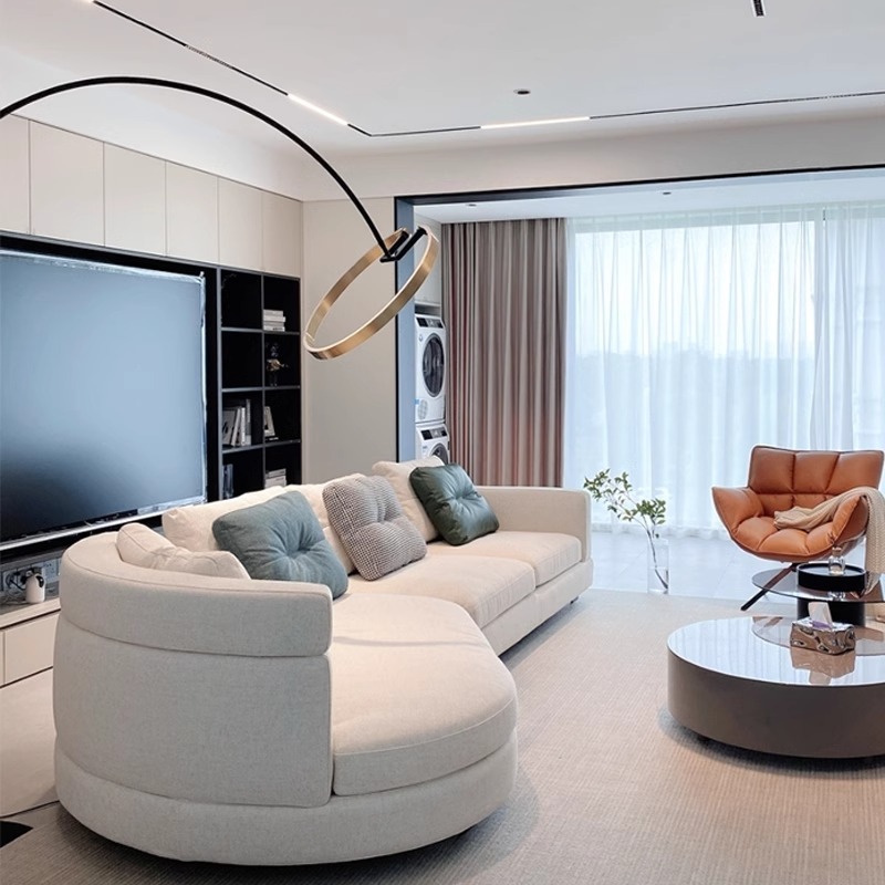 Diseñador de gran piso plano sofá semicircular sala de estar Alexander estilo minimalista italiano combinación de muebles de tela arqueada