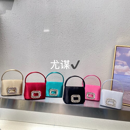 French shiny diamond square buckle small square bag banquet rhinestone silk mini coin purse hand-held crossbody bag for women