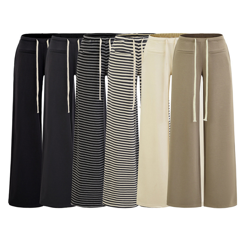 Drapey Lazy Pants Striped Straight-Leg Sweatpants Lazy Style Knitted Casual Pants for Women Petite Loose Low-Waist Long Pants