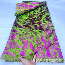精致浮雕油画款欧根纱立体繁花金丝条纹女装连衣裙料批发布料lace