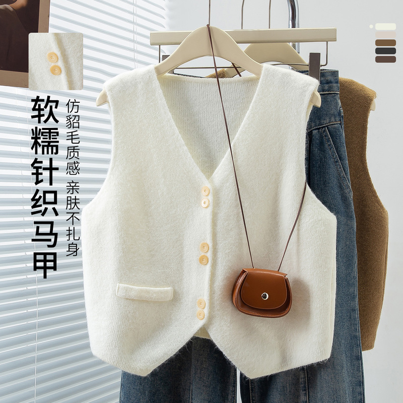 White Sweater Vest for Women 2026 Spring New Style Layered Sleeveless Vest Top V-Neck Knitted Vest