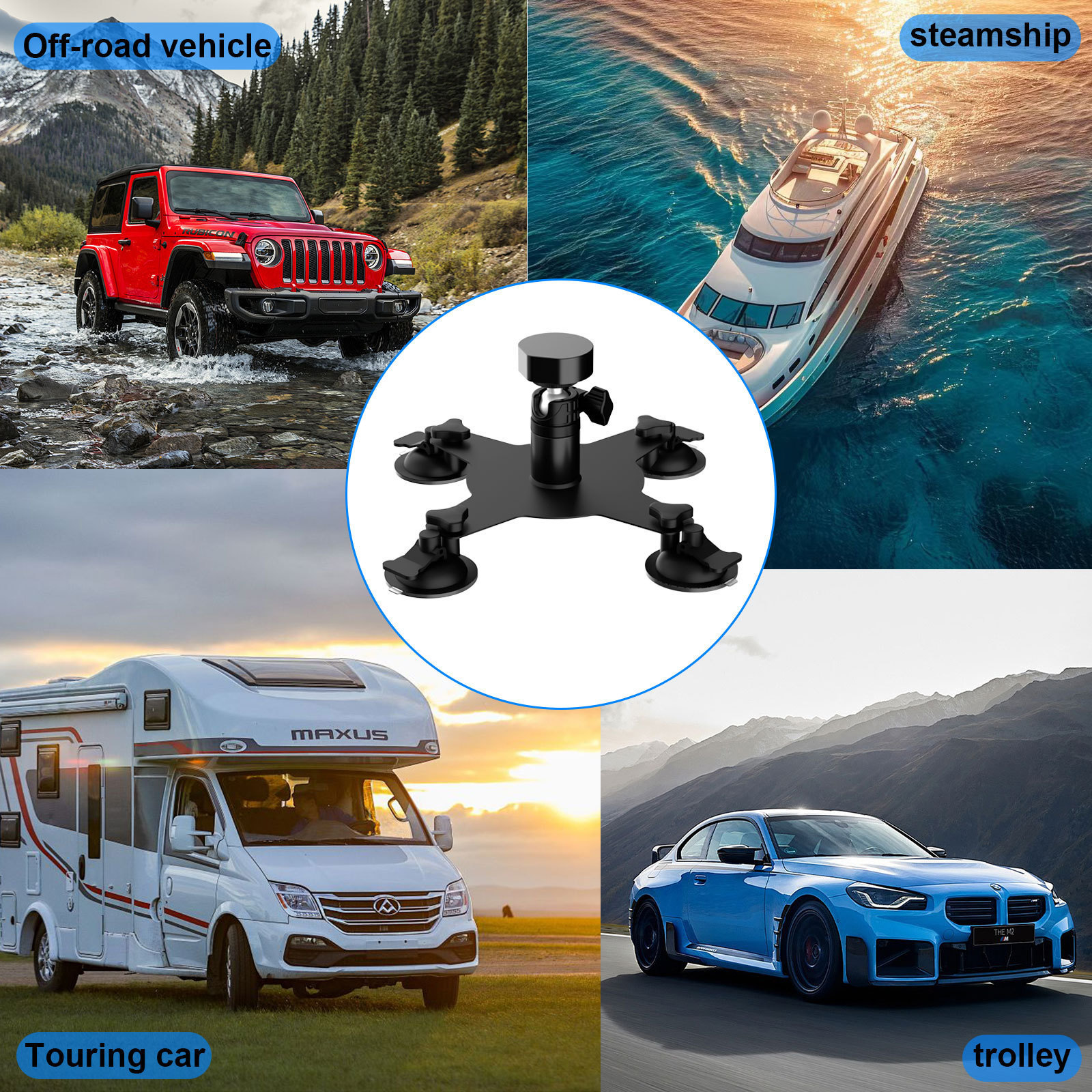 Amazon cross-border in-stock car roof mount with suction cup, plastic base, universal for mini cars and boats