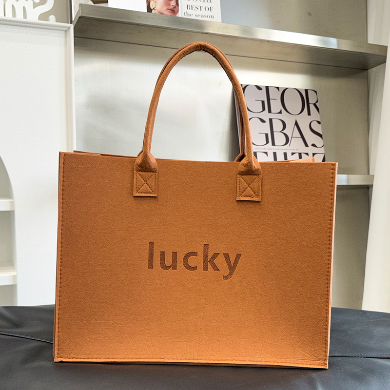 新款女包敞口毛毡手提包 加厚加大容量托特包礼品袋购物袋 可 定