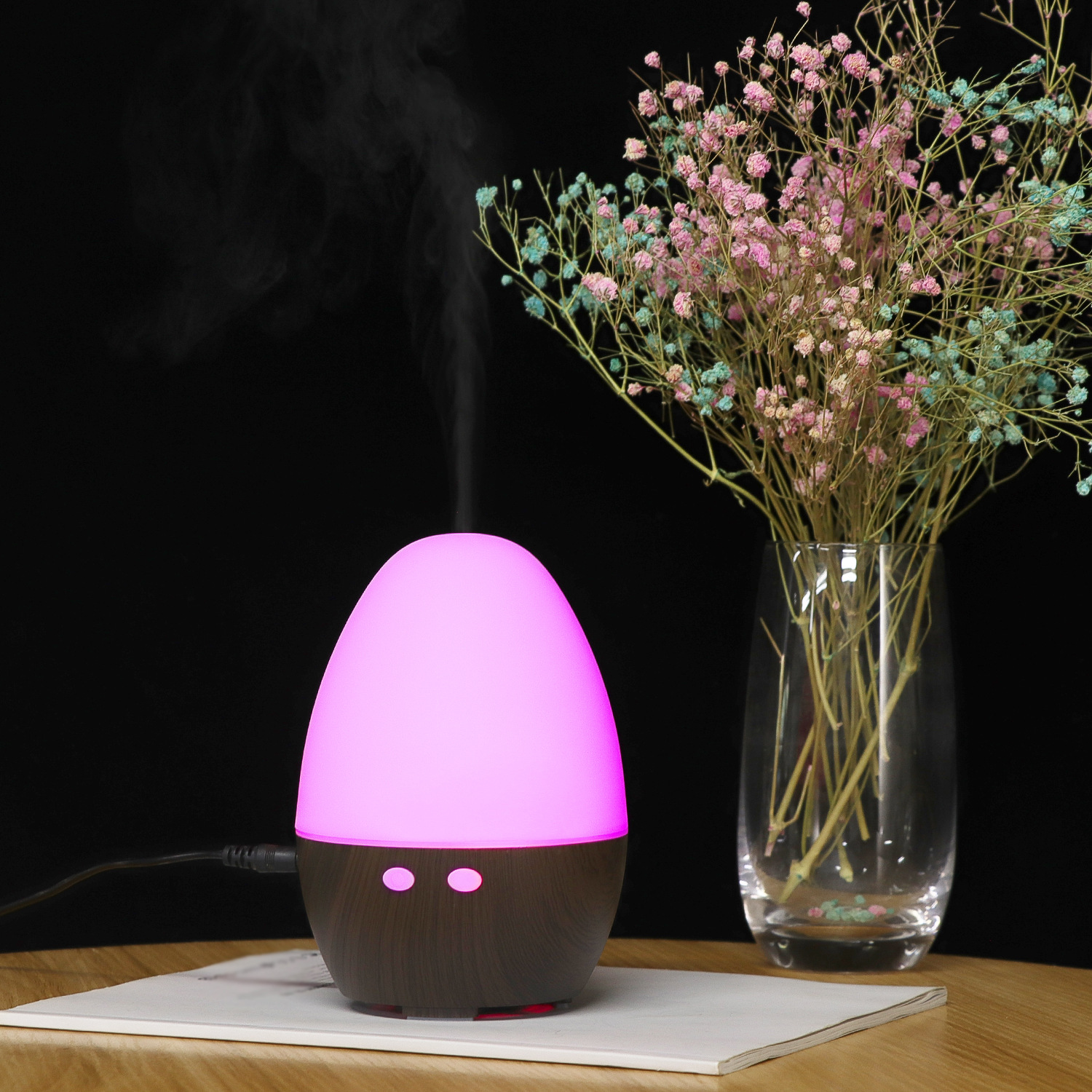 Humidificador de aromaterapia de 5v de grano de madera transfronterizo, máquina de aromaterapia de aceite esencial, luz ambiental colorida, humidificador de escritorio de oficina doméstica