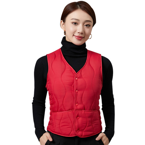 Women's winter and autumn down and cotton padded vest, warm and stylish short V-neck cape, slimming and versatile innerwear, elegant