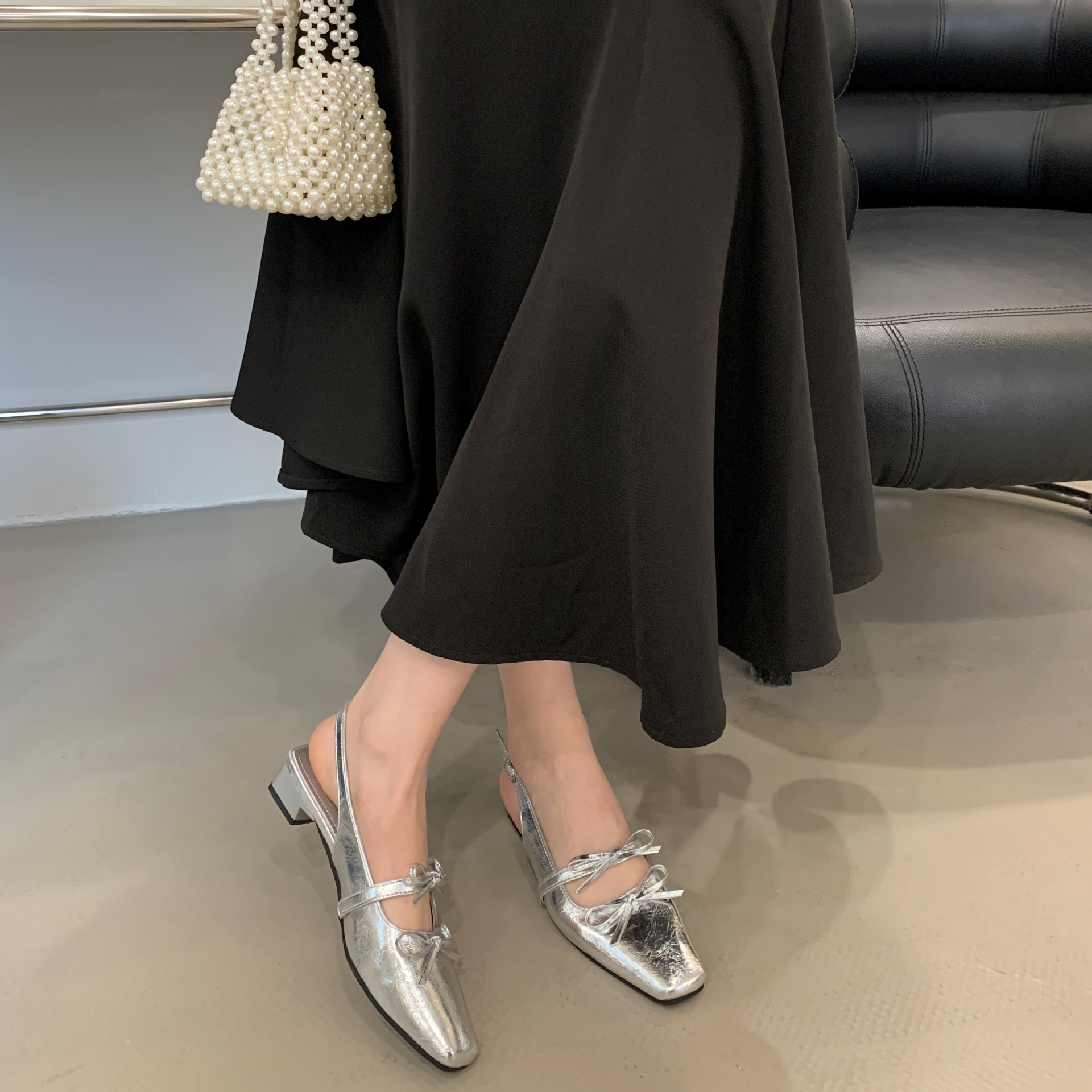 Elegant Silver Stiletto Pumps With Bowknot For Women_voghion.com