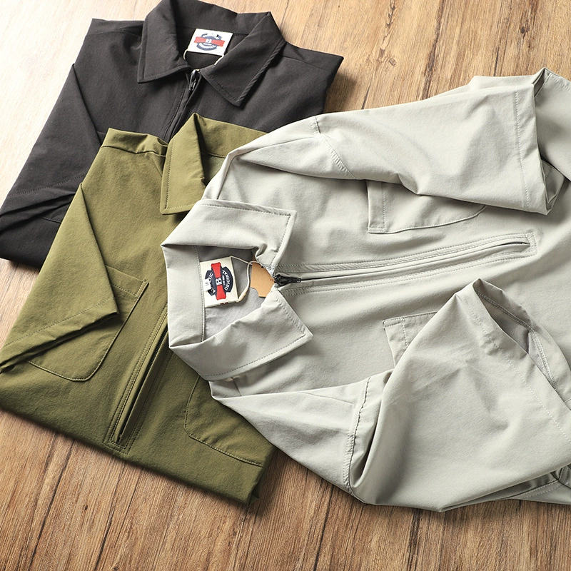 Профиль в японском стиле, внешняя основа, хвост, летние уличные быстросохнущие мужские ретро с половиной молнии, свободный карман для спецодежды с коротким рукавом, Y