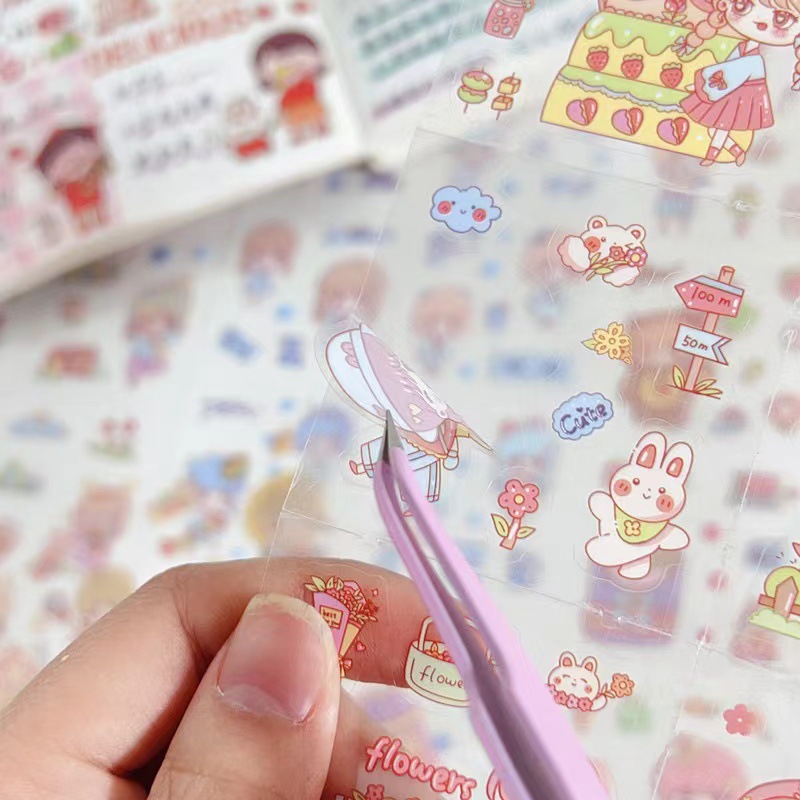 Etiqueta engomada de la cuenta de la mano Etiqueta engomada de la niña de los niños Decoración de dibujos animados lindo Pet Taza de agua impermeable transparente Carcasa del teléfono Pegatina de la cuenta de la mano