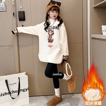 加绒卫衣女童秋冬中大童新款半高领打底衫中长款洋气儿童童装冬装