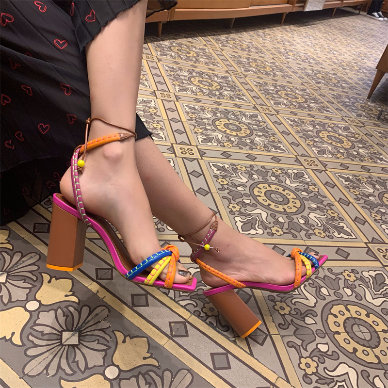 Women's Ethnic Style Bohemian Streetwear Color Block Square Toe Ankle Strap Sandals Fashion Sandals display picture 1