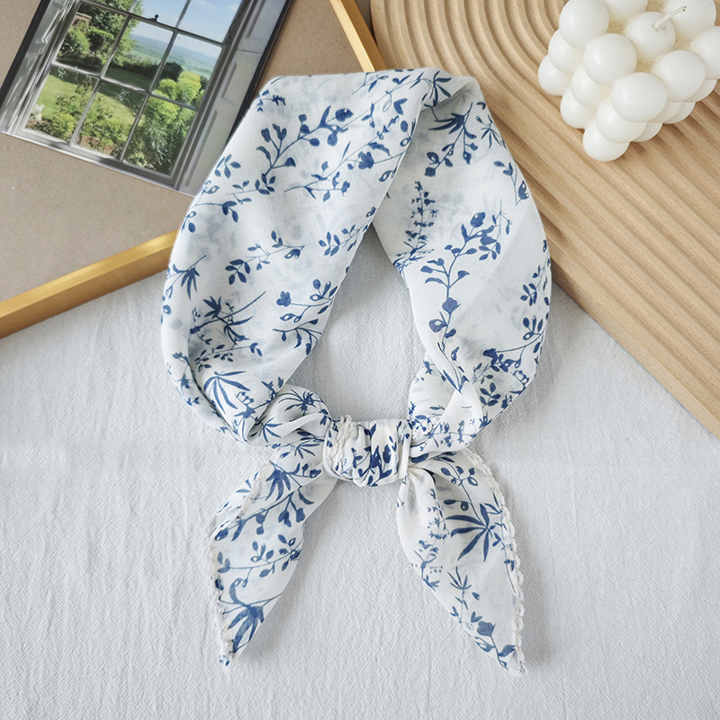 Toalla cuadrada fina de algodón y lino, fresca y transpirable, bufanda de seda pequeña con decoración literaria suave para mujer, bufanda de verano, bufanda pequeña de todo fósforo para mujer