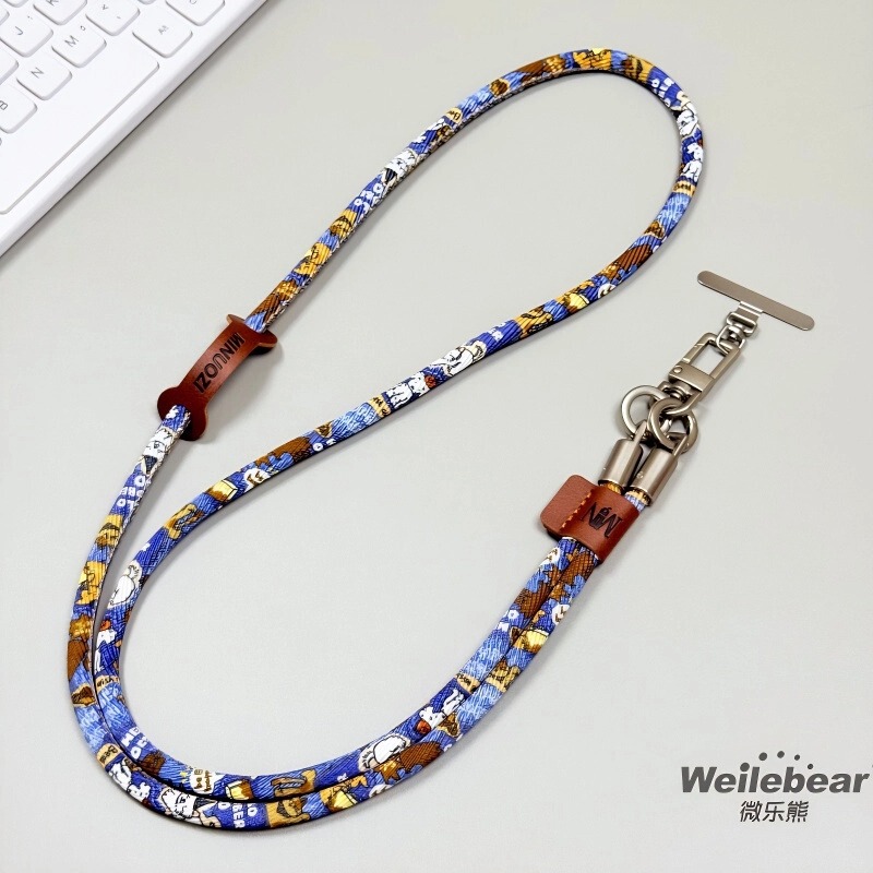 High-End Literary Printed Mobile Phone Lanyard Cross-Body Strap Strong Round Rope Outdoor Travel Anti-Theft Woven Mobile Phone Chain