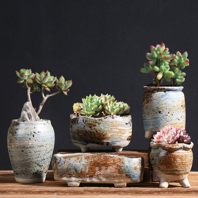 Combinación perfecta de cerámica en maceta carnosa retro gran tamaño pequeño hogar planta carne olla especial fábrica al por mayor directa