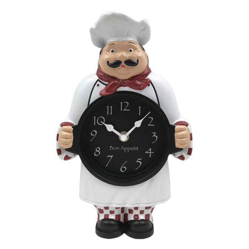 Reloj decorativo con forma de chef de Hengli - Se puede colocar o colgar sin perforar - Movimiento de segundos saltantes - Venta al por mayor