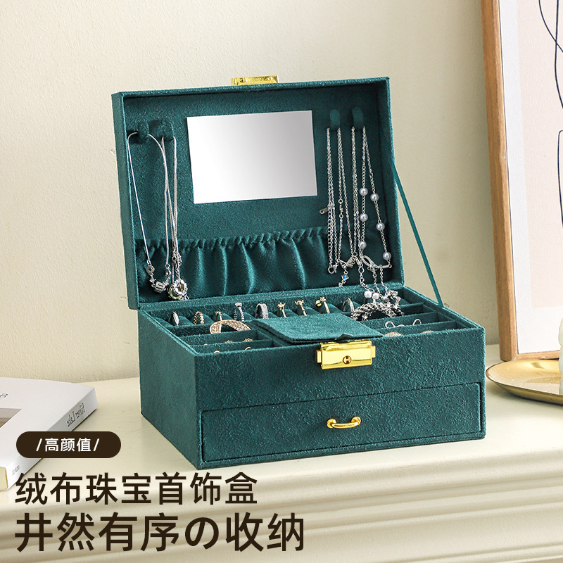 欧式跨境绒布首饰盒高级首饰收纳盒带锁项链珠宝戒指盒手镯饰品盒