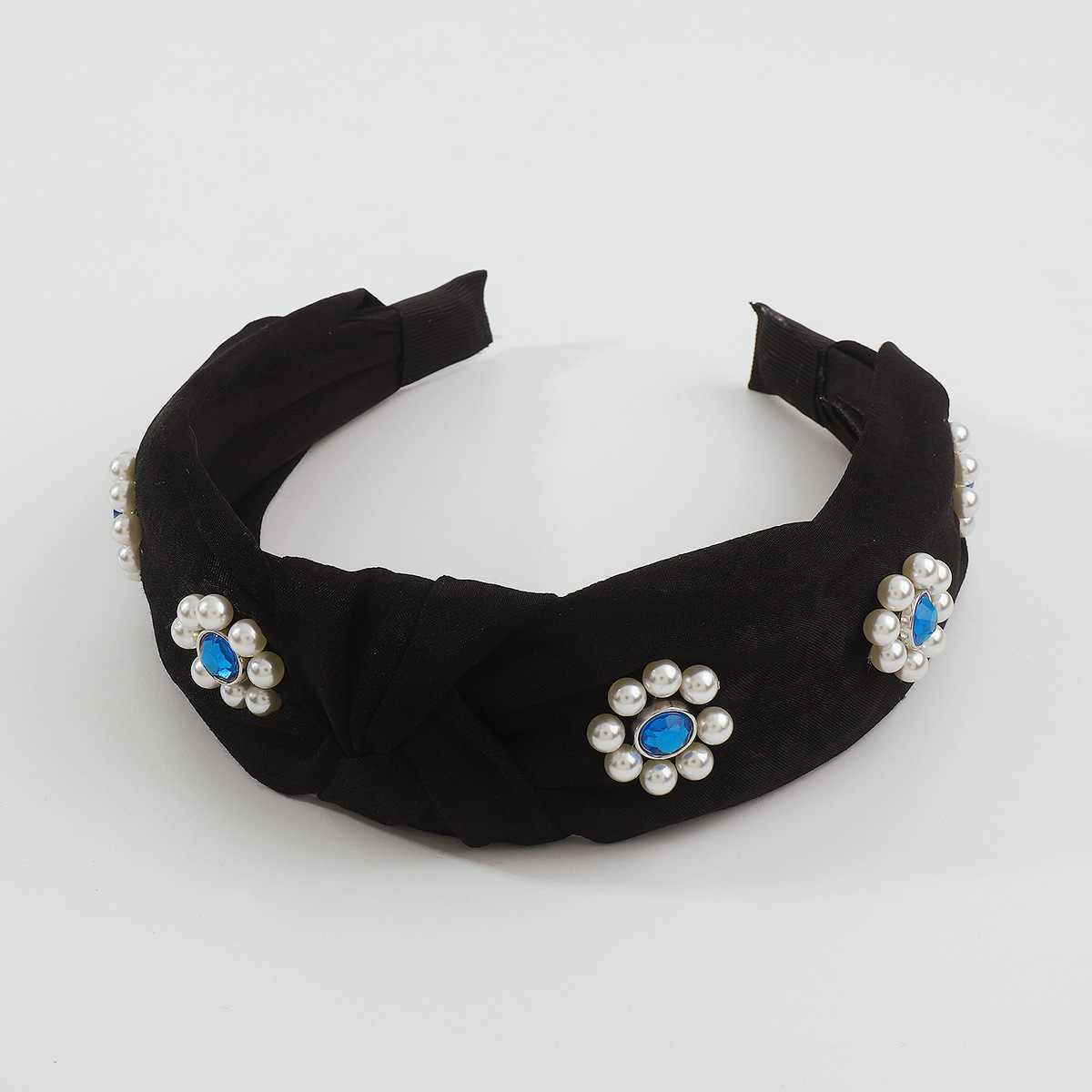 Fashion Flower Cloth Knot Inlay Rhinestone Pearl Hair Band display picture 4