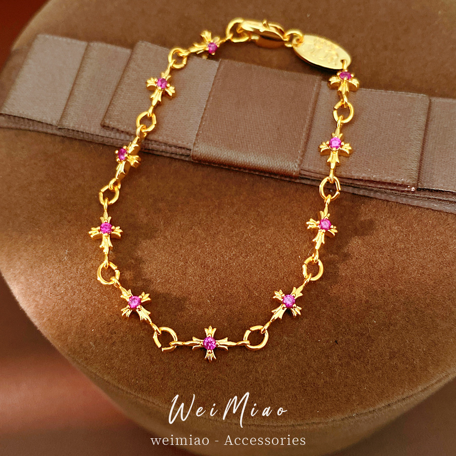 Cruces de piedra de hierba afortunada pulsera de flores de lujo ligera nicho pulsera de alta calidad temperamento delicado joyas al por mayor