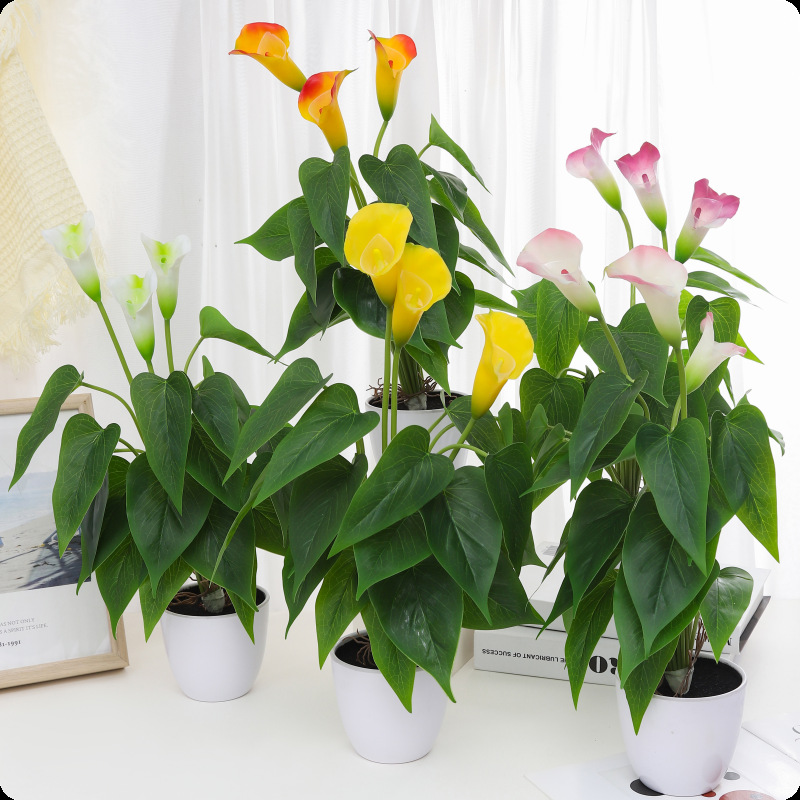 Cross-Border New Product Artificial Calla Lily Anthurium Bouquet Flower Pot Pvc Soft Rubber Feel Material Living Room Desktop Decoration