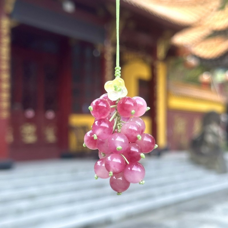 葡步高升~灵隐文创葡萄挂件可爱红提钥匙扣包挂玛瑙玉髓青提挂件|undefined