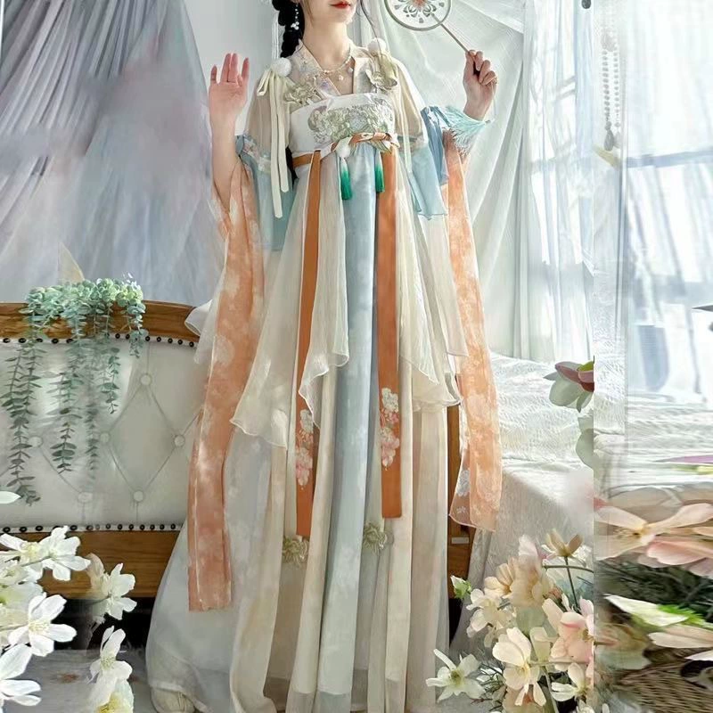Новый Hanfu Girl [Бумажный воздушный змей] Tang Qi грудная рубашка, сломанная юбка, китайский элемент вышивки, ежедневная весенняя и летняя девушка