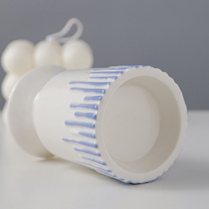 Sencillas rayas verticales rosa azul doble uso candelabro de cerámica candelero taza de la vela contenedor taza hogar candelabro Decoración