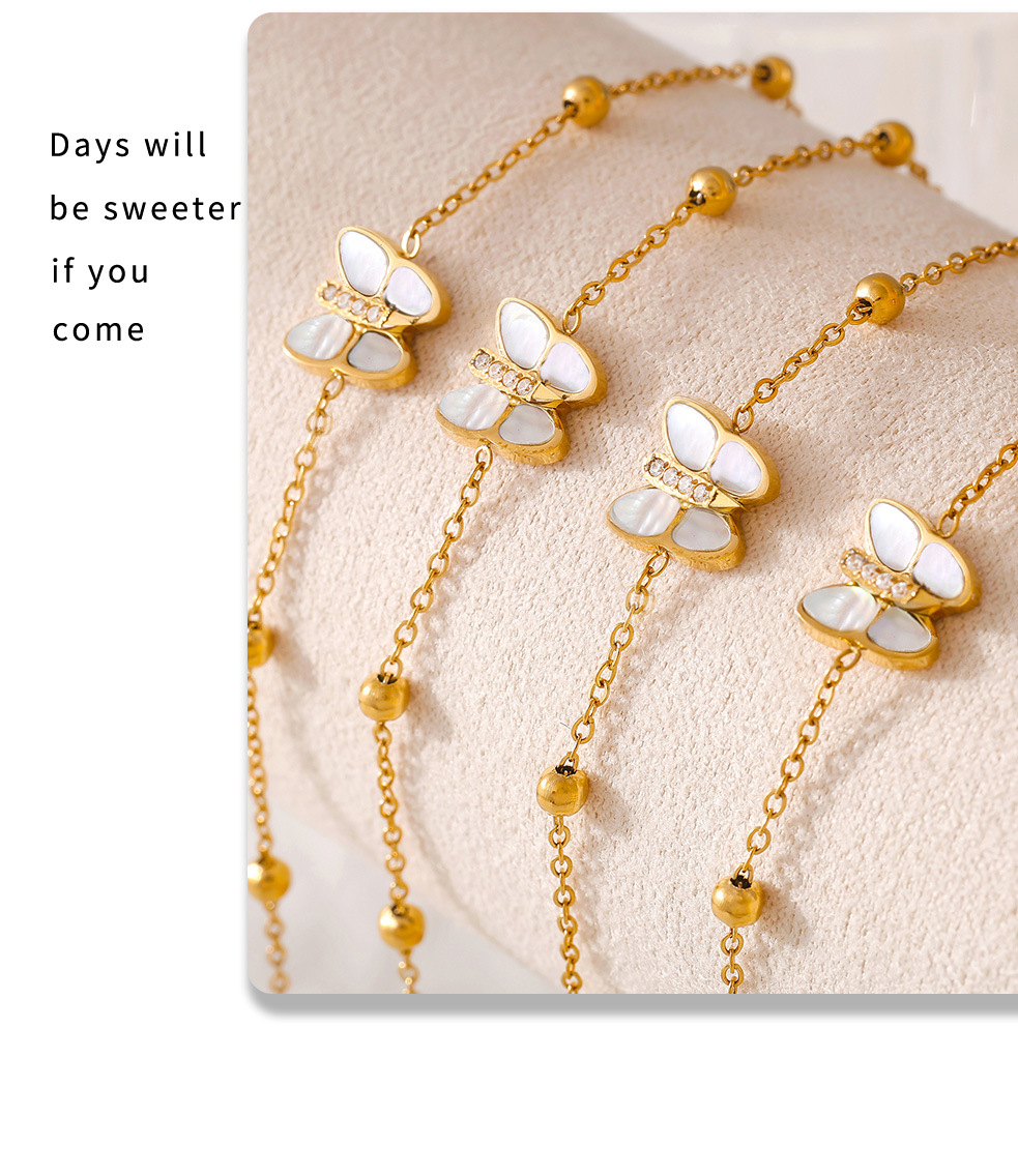 Natural Real Shell Butterfly Diamond 3A Zircon Small Bead Bracelet Titanium Steel Non Fading Bracelet_voghion.com