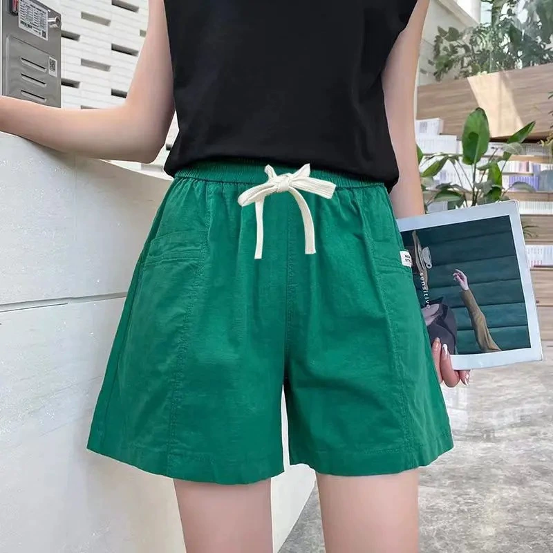 Summer fashionable shorts, thin solid trousers, oversize, drawstring, city style