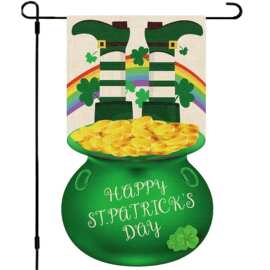 跨境亚马逊热销绿色装饰异形花园旗圣帕特里克庭院装饰花园旗斜插