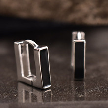 925纯银方形黑色耳扣耳环2022新款耳圈女气质韩国学生耳饰品
