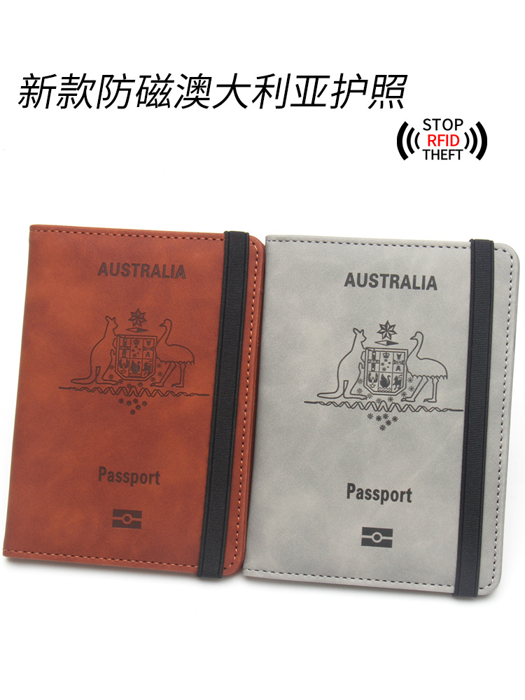 Titular del pasaporte australiano anti-magnético anti-robo cepillo máquina titular de la bolsa de almacenamiento de cuero cubierta puede contener tarjeta bancaria multi-bolsillo