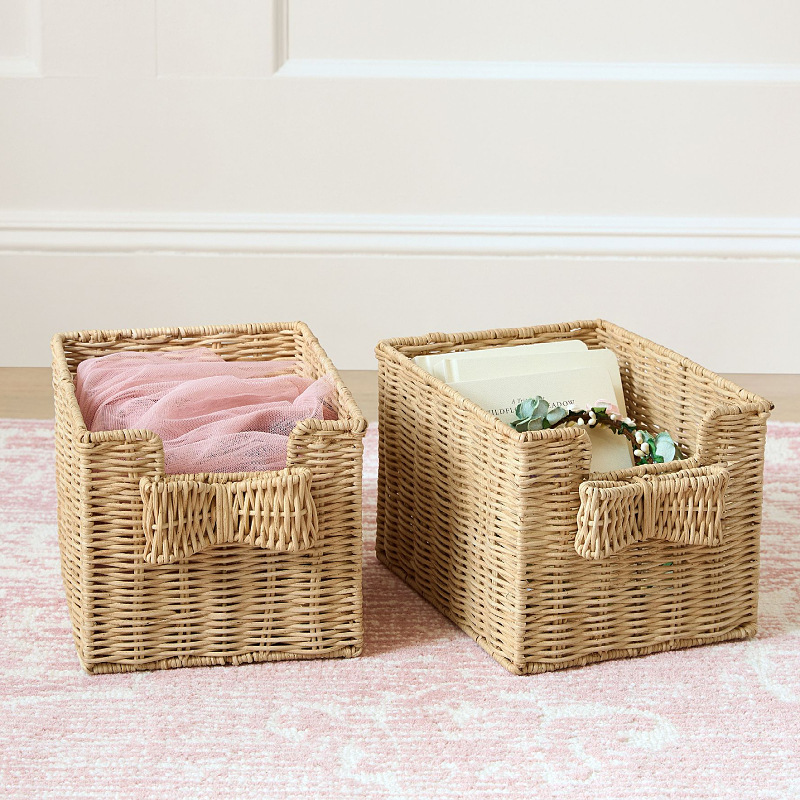 Cesta de almacenamiento de caña personalizada transfronteriza con mango de diseño de arco Cesta de almacenamiento de decoración de la habitación de niños Cesta de almacenamiento