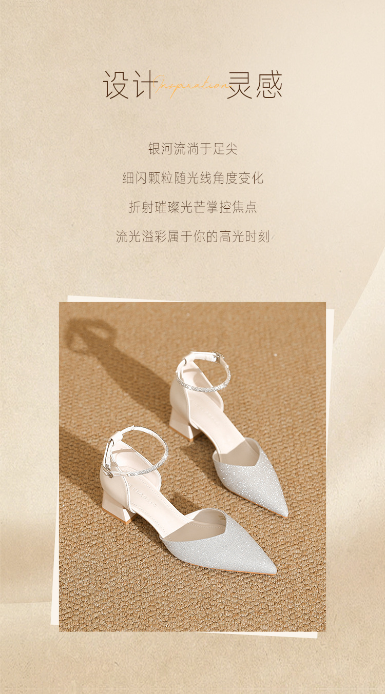 Sandal cao gót nữ mũi nhọn đính đá hở mũi kiểu Pháp — IE91 Hạnh chi tiết 4