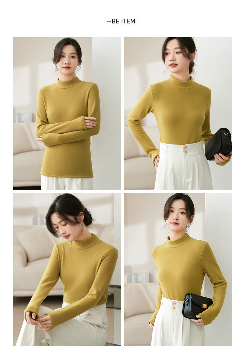 Abbigliamento da donna, maglione a collo alto in velluto tedesco, autunno e inverno, nuovo, intimo spesso, di alta qualità, nero, collo medio, caldo_voghion.com