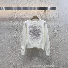 24秋冬新作重工業万針刺繍ラウンドネックプルオーバーニットプルオーバーセーター